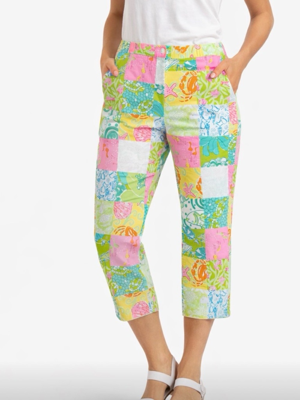 Lilly Pulitzer women’s Patchwork Sea-Print Pants in Pink & Green y2K
